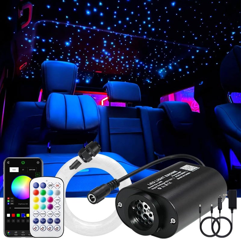 AKEPO Mini Size 6W Twinkle RGBW APP Fiber Optic Lights, Music Activated 150pcs 0.03in 6.5ft/2m Optical Fiber Star Ceiling Light Kit for Car Truck Headliner Star/Home - Image 1